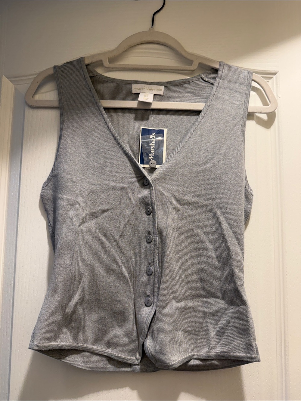 House of Harlow 1960 Sleeveless Button-Front Knit Tank - Light Gray